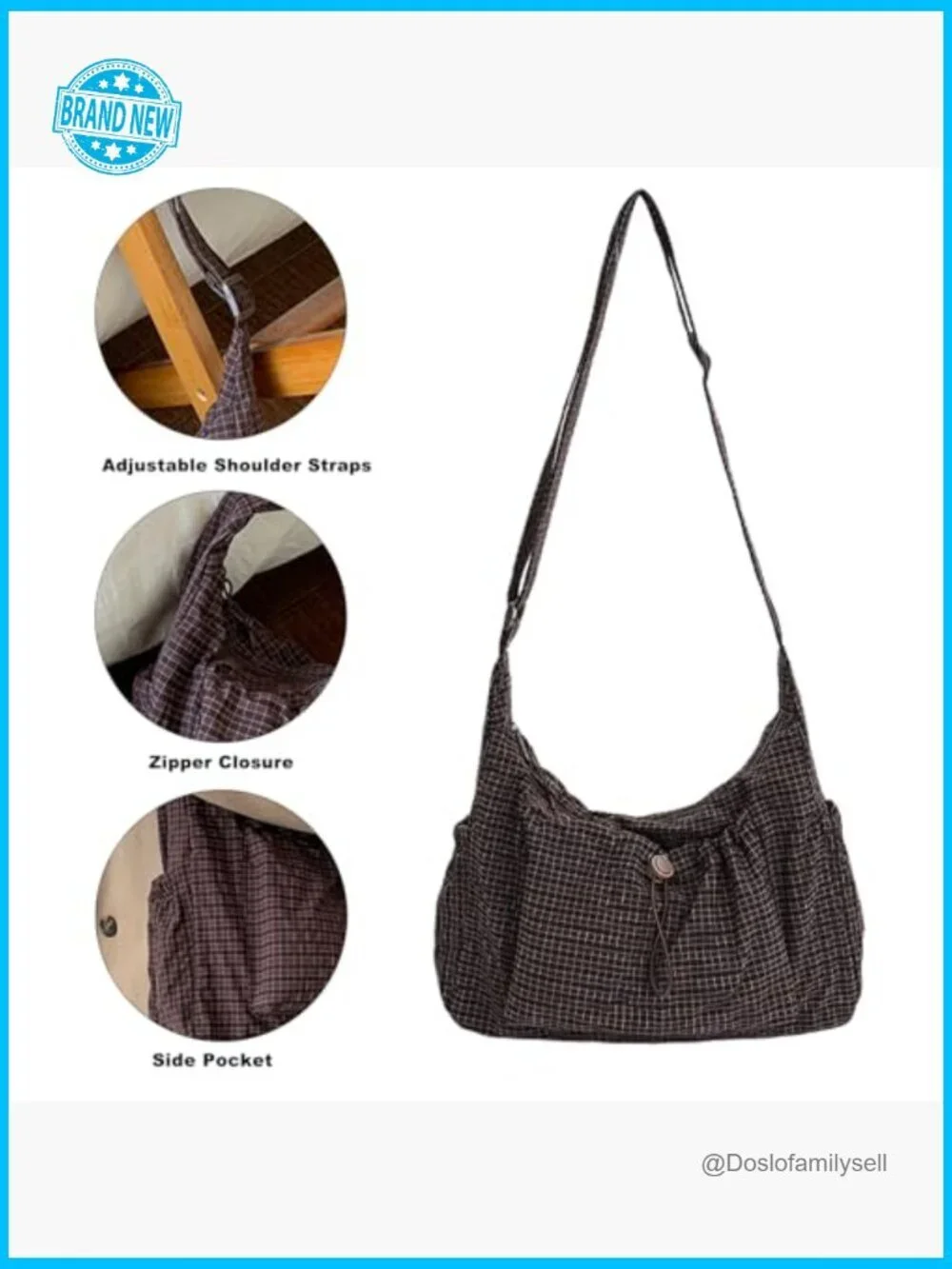 Plaid Hobo Crossbody Bag Lightweight Nylon Casual Commuting Shoulder Purse